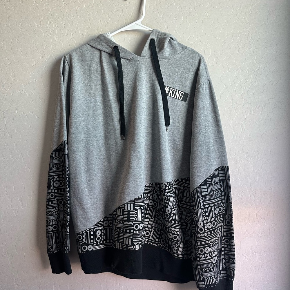 King Gray and Black Patterned Hoodie